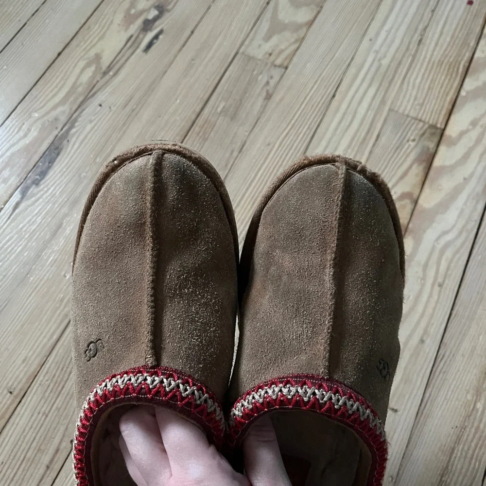 UGG Tasman Slipper Kids Size 4 Chestnut Suede Red Braid Slip On 113776K winter